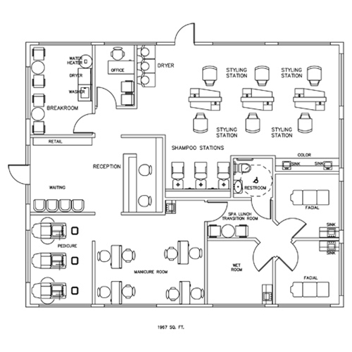 Salon & Spa Design Floorplan Layout - 1967 Square Feet