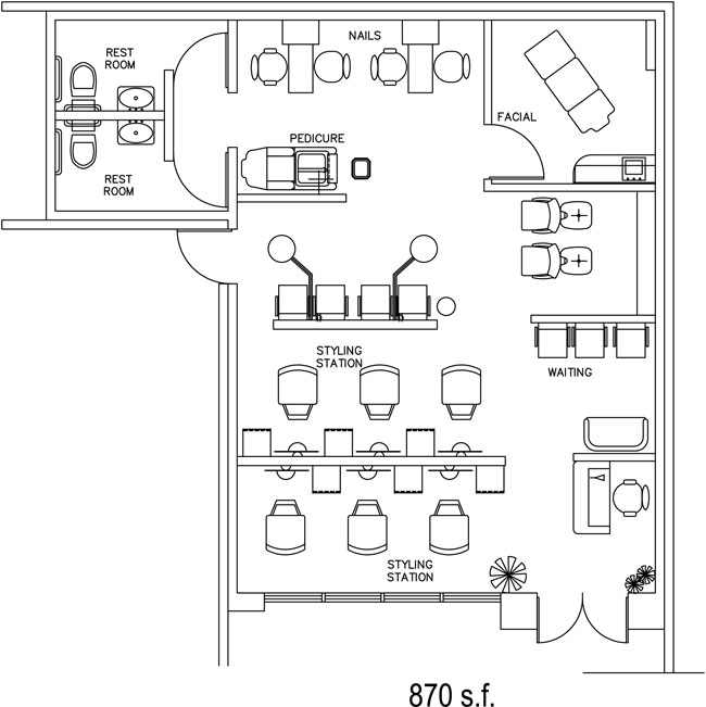 Salon Floor Plan Design Layout - 870 Square Feet