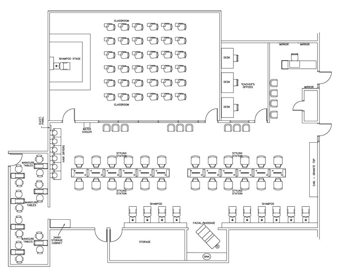 Cosmetology Technical School - Interior Design Floorplan Layout - 4040 Square Feet