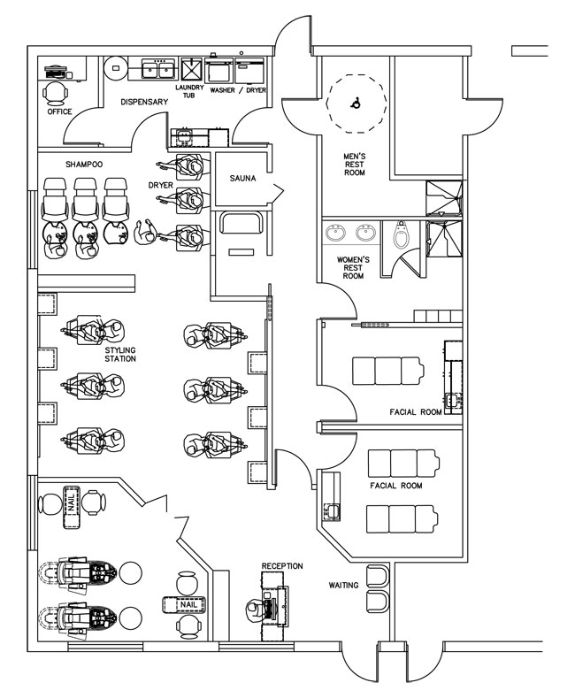 Beauty Salon Floor Plan Design Layout - 1700 Square Foot