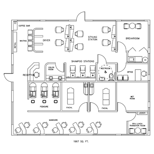 Salon & Spa Design - CAD Layout - 1967 Square Foot