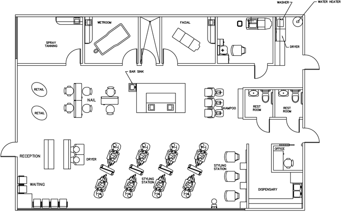 Help with Beauty Salon Floor Plan Design Layout - 2385 Square Foot