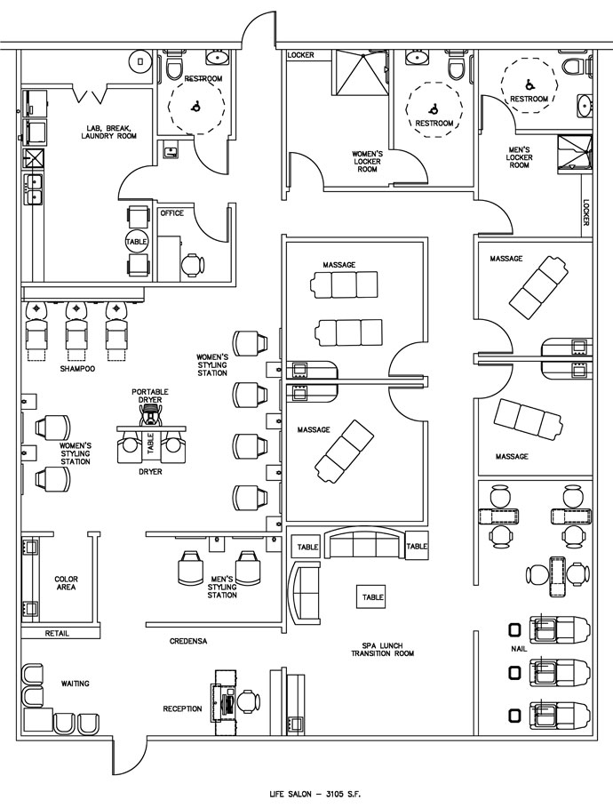 Salon & Spa Floor Plan Design Layout 3105 Square Foot