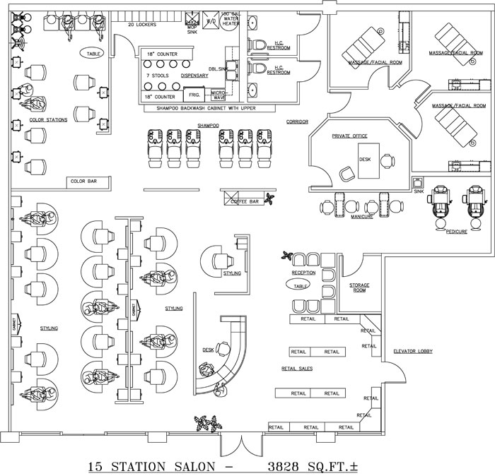 Help with Beauty Salon Floor Plan Design Layout - 3828 Square Foot