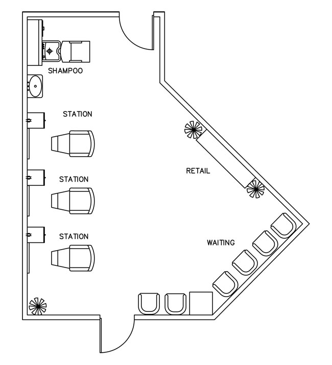 Barber Shop - Interior Design Floorplay Layout - 484 Square Feet