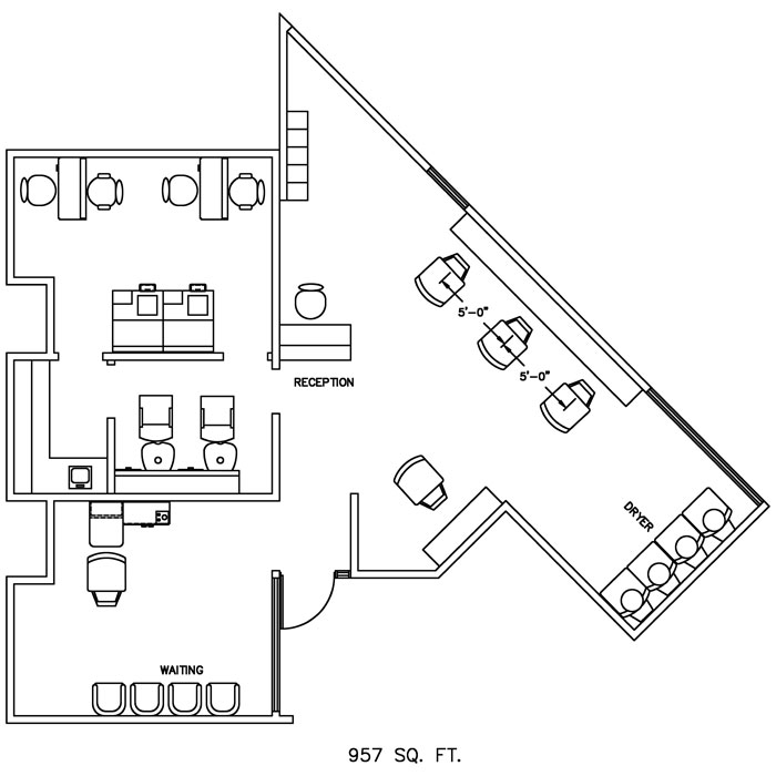 Barber Shop Floorplan Design Layout - 957 Square Feet