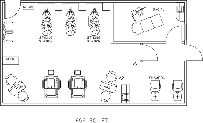 Salon Floor Plan Design Layout - 696 Square Feet