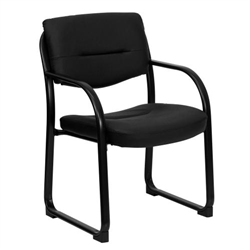 AB Atmosphere BT-510-LEA-BK-GG Black Leather Executive Side Chair with Sled Base
