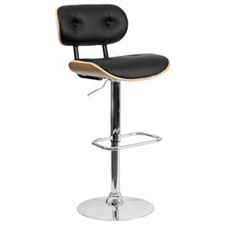 AB Atmosphere SD-2228-BEECH-GG Beech Bentwood Stool w/ Button Tufted Black Vinyl