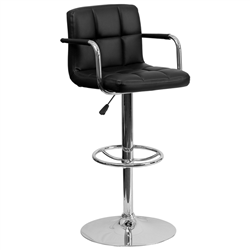 AB Atmosphere Black Quilted Vinyl Stool w/ Arms & Chrome Base