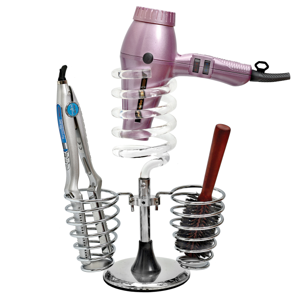 Hair Dryer Stand with Tray Acrylic and Two Spiral Holders | D0095-1S |  Barber and Stylist Hair Salon Accessories