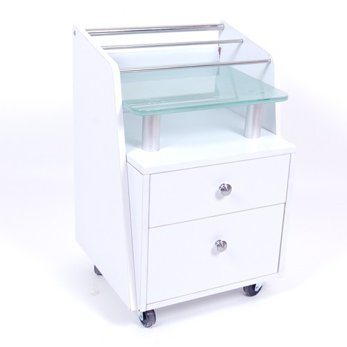 Pedi Cart with Glass Top White