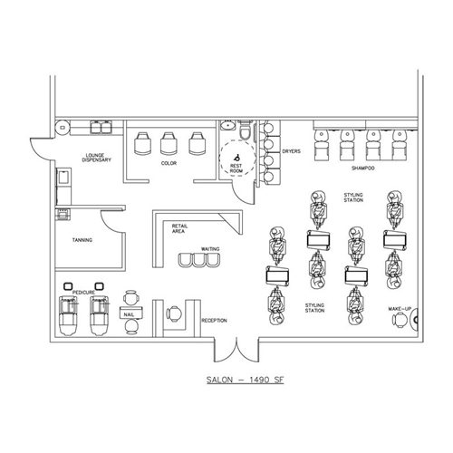 Beauty Salon Floor Plan Design Layout - 1490 Square Foot