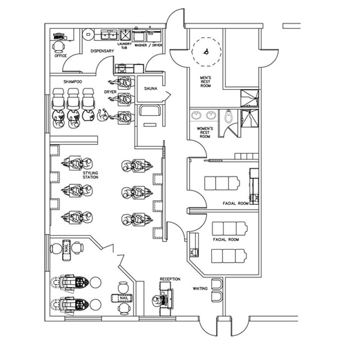 Beauty Salon Floor Plan Design Layout - 1700 Square Foot