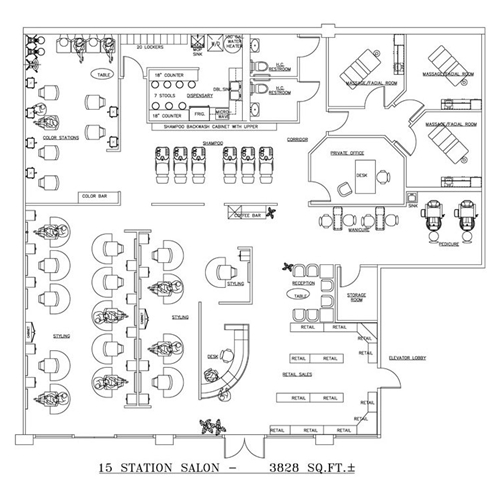 Beauty Salon Floor Plan Design Layout - 3828 Square Foot