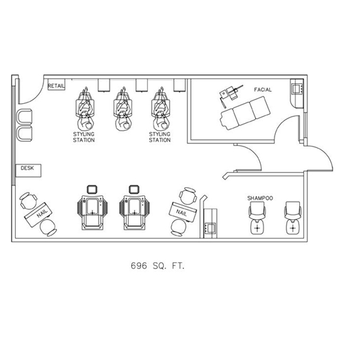 Beauty Salon Floor Plan Design Layout - 696 Square Foot