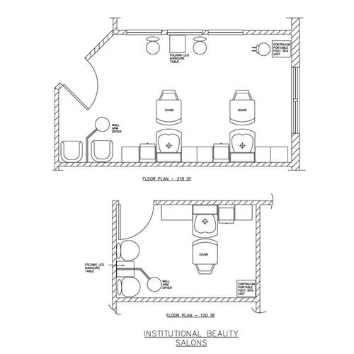 Institutional Salon Floor Plan Design Layouts - 218 / 100 Square Foot