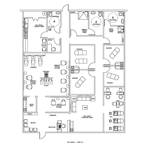 Salon & Spa Floor Plan Design Layout - 3105 Square Foot