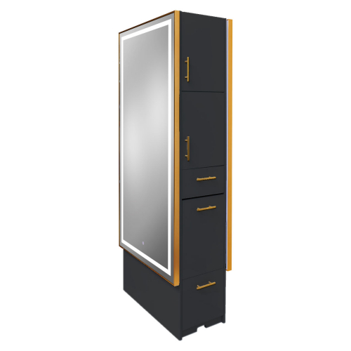 Pibbs  9220 Lumina Island Station with Gold Framed LED Mirrors - Storage Server & Base