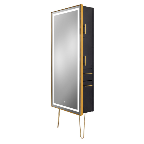 Pibbs 9220-SER02 Lumina Gold Framed LED Salon Mirror and Storage Server w/Legs