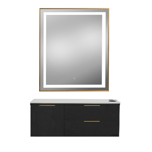 Pibbs 6002 Capri Wall Salon - Styling - Barber Station w/ 9550 Nova Gold Framed LED Mirror