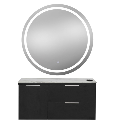 Pibbs 6002 Capri Wall Salon - Styling - Barber Station w/ 36" Round LED Mirror