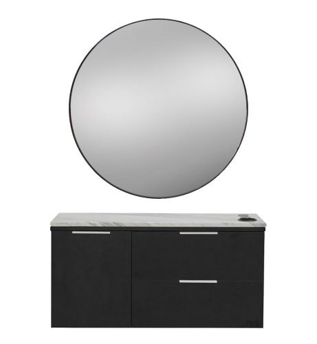 Pibbs 6002 Capri Wall Salon - Styling - Barber Station w/ 34" Round Mirror
