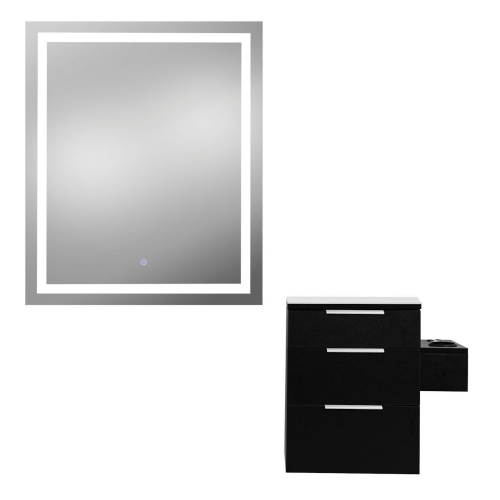 Pibbs 6004 Wall Mounted Station Salon - Styling - Barber  w/ 30" x 36" LED Mirror