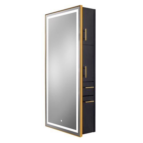Pibbs 9220-SER02 Lumina Gold Framed LED Salon Mirror and Storage Server