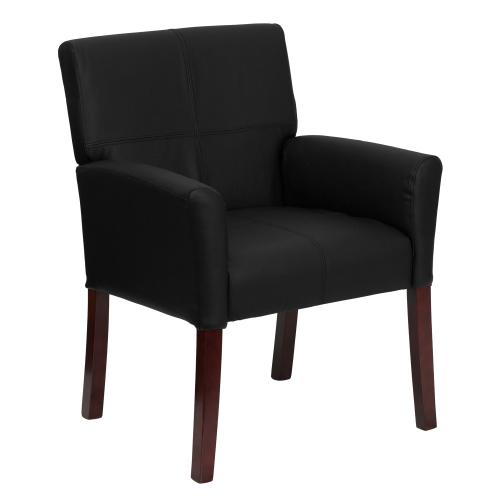 Flash Furniture Black Leather Reception Chair with Mahogany Legs