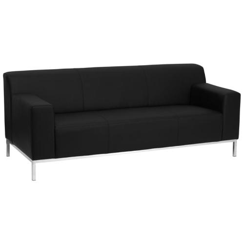 Flash Furniture Hercules Definity Black Leather Sofa - Stainless Steel