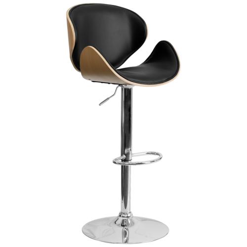 Flash Furniture Beech Bentwood Stool w/ Curved Black Vinyl Seat & Back