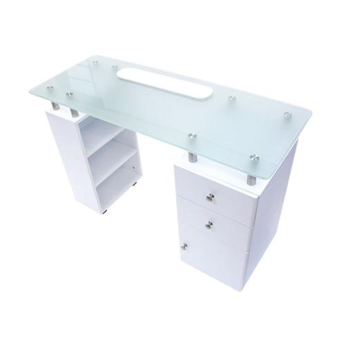 J & A USA Nail Table with Glass Top - White